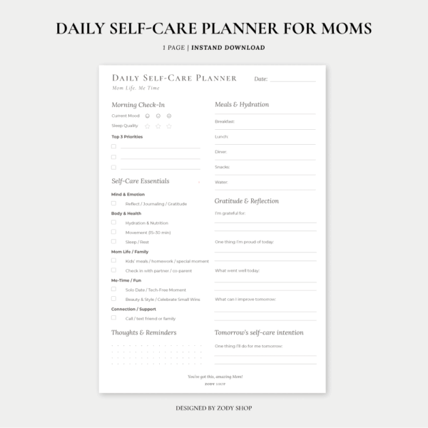 PRINTABLE | Mom’s Daily Self-Care Planner