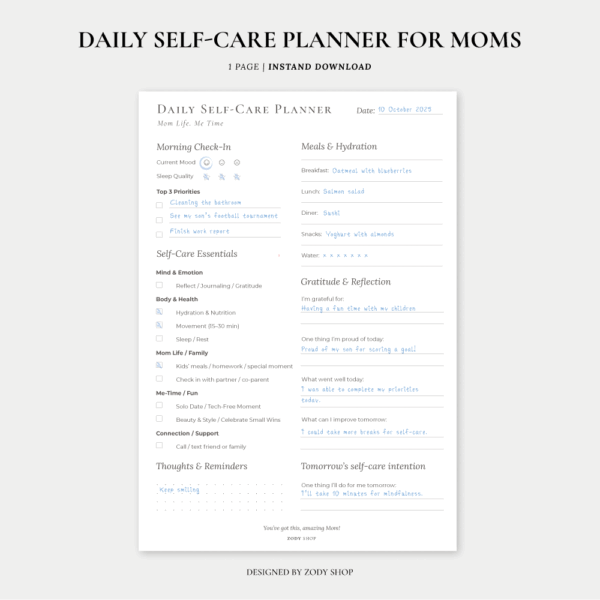 PRINTABLE | Mom’s Daily Self-Care Planner